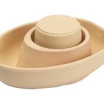 PlanToys® Pastel Orange Rubber Convertible Boat Wooden Montessori Water and Sensory Play Toy | Cause & Effect, Imagination and Exploration Activity | Eco Friendly Floating Bath Toy
