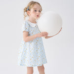 pureborn Baby Toddler Girls Woven Dress Short Sleeve Cotton Peter Pan Collar Dress Summer Playwear Dresses Light Blue Floral 18-24 Months
