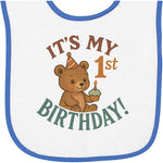 inktastic Cute Teddy Bear 1st Birthday Celebration Baby Terry Cloth Bib