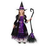 Spooktacular Creations Halloween Fairytale Witch Dress for Kids, Girls Cute Witch Costume Deluxe Set with Broom for Toddler Halloween Role Play Parties, Purple (L 10-12)