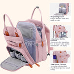 BabbleRoo Diaper Bag Backpack - Baby Essentials Travel Tote Multi function Waterproof Bag, with Changing Pad, Stroller Straps & Pacifier Case Unisex, Pink