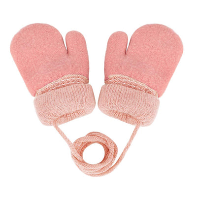 Toddler Baby Knitted Winter Gloves Cable Mittens Cute Cartoon Bear Kids Boys Girls Thermal Thick Fleece Lined Gloves Wool Warm Knit Snow Ski Cold Weather Gloves Children with String Age 0-3Y