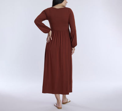 Motherhood Maternity Women’s Long Sleeve Empire Waist Maxi Pregnancy Dress, Brandy Brown, Large