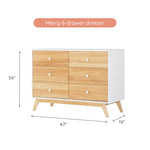dadada Baby Merry 6-Drawer Dresser Modern Nursery Dresser with Natural Wood Fronts, Soft-Close Drawers, Anti-Tip Safety Kit, Baby-Safe Finish Spacious Storage for Nursery & Home (White/Natural)