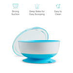 Munchkin Stay Put Suction Baby Bowls with Lids - Dishes for Babies and Toddlers, Self-Feeding Bowl Set for Kids 6+ Months, 3 Pack, Blue/Green