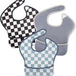 Mess Proof Baby Bib 3 Pack, Waterproof Led Weaning Baby Feeding Bibs with Food Catcher, Travel Feeding Bibs