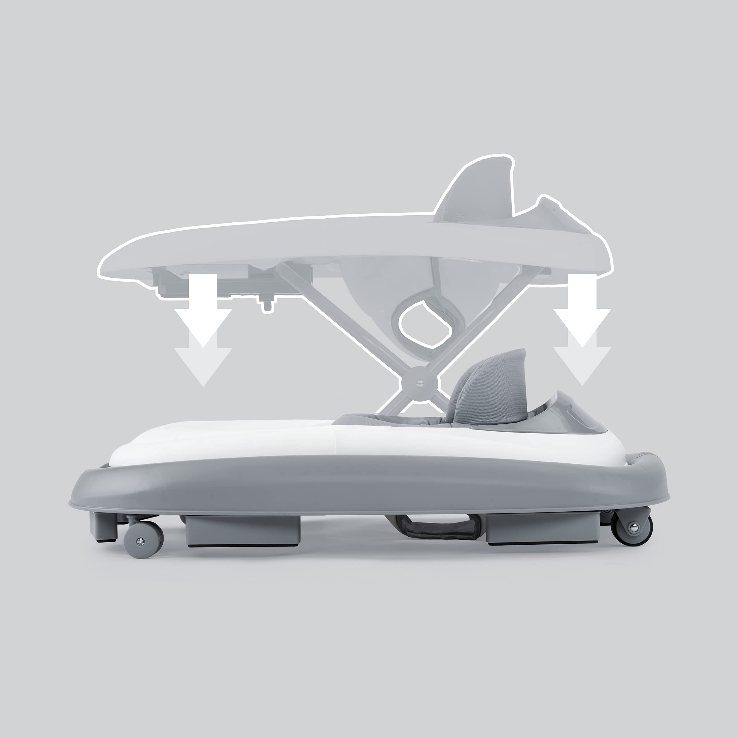 Chicco Mod Walker Foldable Infant Walker, 3 Height Adjustments, BPA-Free Tray with 2 Cup Holders, Brake Pads, for Children up to 26 lbs., Space-Saving Compact Fold | Grey/Grey