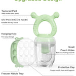 Silicone Baby Fruit Feeder & Freezer Nibble Tray Combo, Baby Teethers, Breastmilk Popsicle Molds for Teething Relief, BPA Free Fresh Food Feeder for Safe Infant Self Feeding (Sage Green)