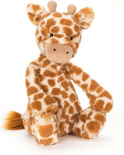Plush giraffe toy on a white background