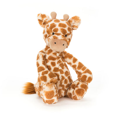 Plush giraffe toy on a white background