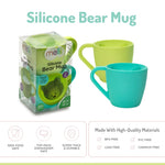 melii 2 Pack Silicone Bear Mug for Toddlers and Kids - Durable Food-Grade BPA-Free Cup for Hot and Cold Beverages - Fun Bear-Shaped with Easy-Grip Handle - Blue and Lime
