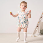 pureborn Baby Girls Bodysuit Sleeveless Bubble Romper Ruffle Collar Summer One-Piece Outfit Floral Green 9-12 Months