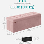 SONGMICS Mazie Collection - Storage Ottoman Bench, Foldable Foot Rest, 15 x 43 x 15 Inches, End of Bed Bench, Storage Chest, Load 660 lb, Living Room, Bedroom, Entryway, Jelly Pink ULSF277R01