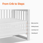 MAMAZING EvoNest Baby Crib, 6 in 1 Convertible Mini Crib with Wheels, 100% New Zealand Pinewood, 4 Adjustable Mattress Height Growing Bed, White