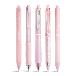 VideMundi 5 Count Pastel Gel Ink Pen Set,Cute Note Taking 0.5mm Fine Point Retractable 5 Count Black Ink Pens for Writing, Journaling, School, Office (Light Pink Clear)