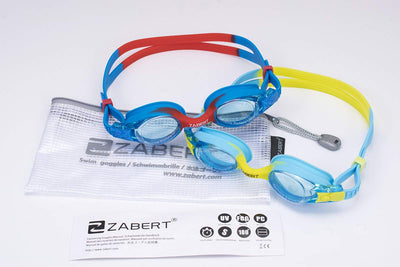 ZABERT 2 Pack Kids Swim Goggles, Blue Yellow & Blue Red, UV Protection, Adjustable, Shatterproof