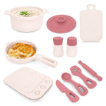 TYRY.HU 11Pcs BPA Free Kids Play Kitchen Accessories Toy, Silicone Pretend Play Food Sets,Cooking Toys Set with Pots & Pans,Pretend Cooking Toys, Montessori Learning Gifts for Toddlers 1-3,Pink