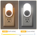 Dawnrise Night Lights Plug Into Wall,Dusk to Dawn Sensor Night Light with Power Outlet,CCT 2200K or 4000K,5LM or 20LM Adjustable Brightness for Bedroom,Kitchen,Living Room,Office,2PK