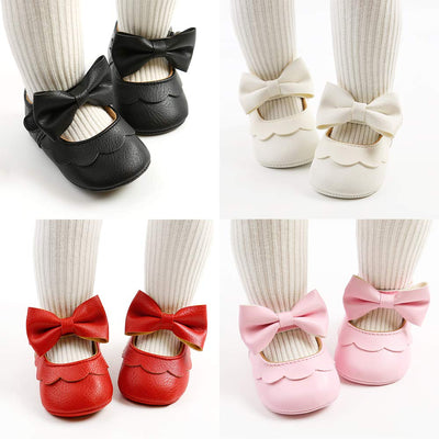 LAFEGEN Baby Girls Mary Jane Flats with Bownot Non Slip Soft Sole PU Leather Newborn Infant Toddler First Walker Cirb Dress Shoes, 6-12 Months Infant, 07 Black