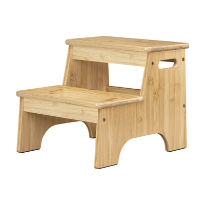 Forbena Wooden Bathroom Step Stool for Toddlers, Heavy Duty Kids 2 Step Stool for Bathroom Sink Kitchen Counter, Bamboo Wood Non-Slip Baby Children Potty Stepping Stool Seat with Handles for Toilet