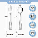 DRKIO Stainless Steel Toddler Utensils Set - 6 Pieces Kids Silverware Set Children Safe Food Grade Small Forks and Spoons Dishwasher Safe Mirror Polished