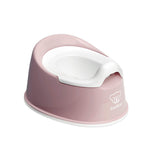Pink and white baby potty with a visible brand logo on a white background
