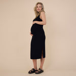 Motherhood Maternity Women's Sleeveless Racerback Rib Knit Midi Pregnancy Bodycon Dress, Black, Medium