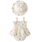 Mubineo Baby Girl Clothes Summer Dress Cotton Linen Romper Sleeveless Smocked Rompers Sun Dress Hat Skirt Boho Outfits (Cream White, 6-9 Months)