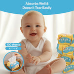BabbleRoo Dry Wipes for Baby - 100% Plant-Based Cotton Wipes, Hypoallergenic, Fragrance-Free, Chemical-Free, Gentle for Sensitive Skin, Use Wet or Dry for Diaper Changes and Cleanups– 400 Wipes