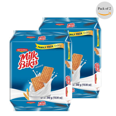 Britannia Milk Bikis Biscuits 19.04oz (540g) - Kids Favorite Breakfast & Tea Time Snacks (Pack of 2)