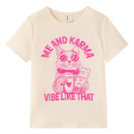 PATPAT Girls T Shirts Size 7-8 Years, Beige Cat Print Graphic Tees, Crew Neck Short Sleeve Shirts Fashion Clothes Preppy Outfit Cheer Tops
