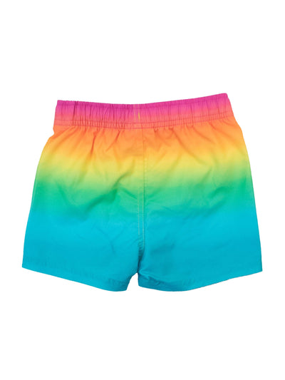 RUGGEDBUTTS Boys UPF50+ Sun Protection Striped Color Block Swim Trunks - Neon Sunset, 3T
