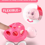ZMZS Baby Girl Toy Cars for Babies, Push Cars for Toddlers Girls, Friction Powered Rattle and Roll Cars, Soft Rubber Rattle Toy Vehilces for Infant Boys Birthday