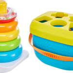 Fisher-Price Baby’s First Blocks & Rock-a-Stack Toy Set, Bucket of 10 Shapes & Ring Stacking Activity for Developmental Play Ages 6+ Months (Amazon Exclusive)