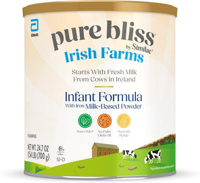 Can of pure bliss by Similac Irish Farms Infant Formula on a white background