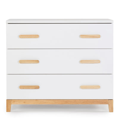 dadada LaLa 3 Drawer Dresser for Nursery - Modern Design, Deep Drawers, Baby-Safe Finish, Anti-Tip Safety, Durable Construction, Maximum Storage Small for Spaces, 39"W x 34"H x 19"D. (White+Natural)