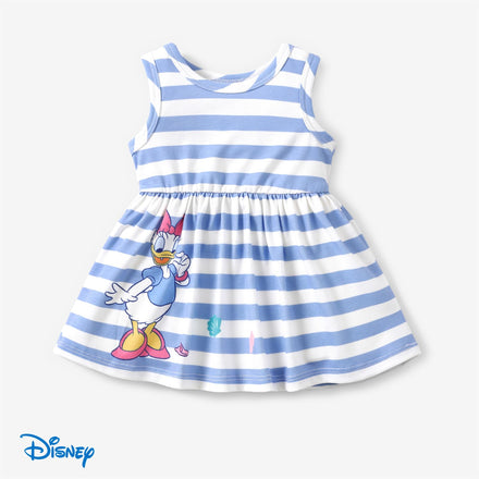 Disney Daisy Duck Baby Girl Dress Blue and White Striped Casual Sundress Sleeveless Summer Outfit Birthday Holiday Party Clothes Blue 3-6 Months