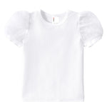 PATPAT Girls Puff Sleeve Shirt Size 5-6 Ribbed Short Sleeve White Lace Shirt Girls White Dress Blouse Back to School Clothes Smocked Blouse Cute Tops