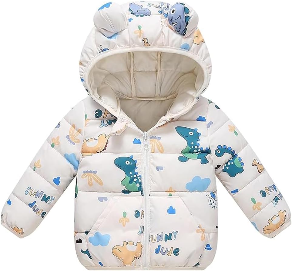 Baby Hooded Down Jackets Coat Light Boy Coats Toddler Bear Ears Zipper Up Down Coats Outwear 6M-4T