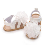 Covvoliy Infant Baby Girls Sandals PU Leather Non-slip Open Toe Summer Sandals Flower Toddler First Walkers Shoes (White Flower, 0_months-6_months)