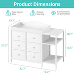 BOLUO Baby Dresser with Changing Table Top, Black Changing Table Dresser with 6 Fabric Drawers Diaper Changing Station with Storage Shelf for Nursery Modern