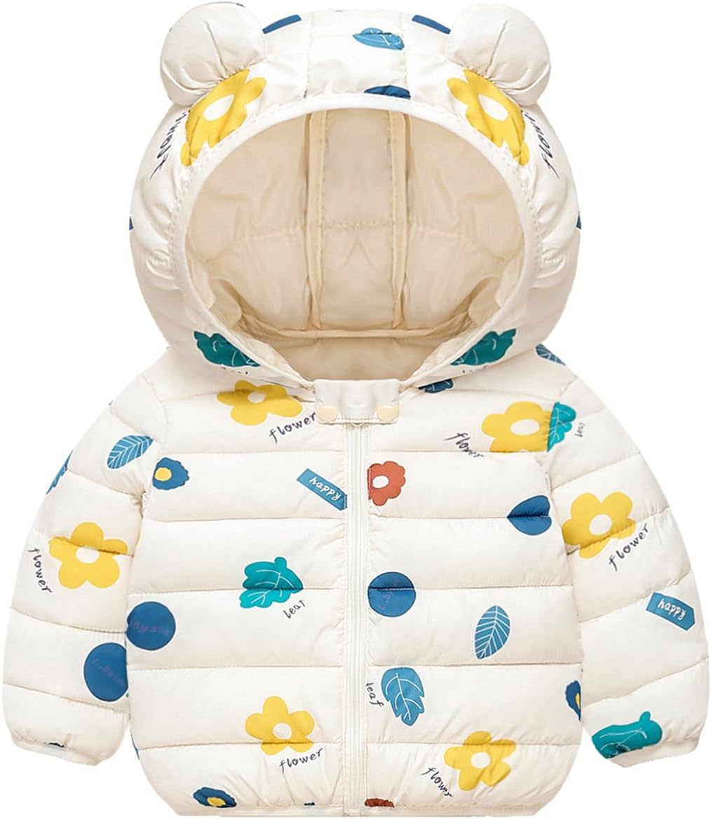 AIWUHE Baby Winter Hooded Down Jacket Boys Girls Light Warm Puffer Coats Toddler Bear Ears Zipper Up Down Coats Outwear 6M-4T