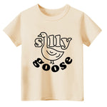 Chipeler Toddler Short Sleeve Shirts Boys Girls Cotton Beige Cute Silly Goose Tops Kids Daily Wear Clothes 2T