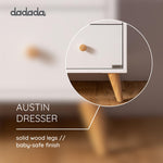 dadada Austin 3-Drawer Dresser for Nursery and Bedroom - Modern Design, Large Storage, Baby-Safe Finish, Anti-Tip Safety, Solid Wood Feet, Durable Construction (White+Natural)