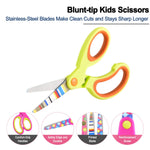 Zicolu Kids Scissors Set, Safety Children Scissors with Blunt-Tip Floral Print Blade and Soft Grip, Great for DIY, Arts, Home, School Classroom Use, Blue/Purple/Yellow