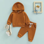 Thorn Tree Infant Baby Boys Pants Set Hooded Solid Sweatshirt Top Pocket Elastic Waist Pants 2Pcs Outfits Fall Winter Suit