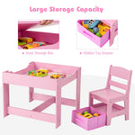 Costzon Kids Table and Chair Set, 3 in 1 Wooden Activity Table with Storage Drawer, Detachable Tabletop for Children Drawing Reading Art Craft, Playroom, Nursery, Toddler Table and Chair Set, Pink