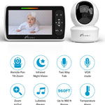 iFamily Baby Monitor - Large 5" Screen with 30Hrs Battery Life - Remote Pan-Tilt-Zoom;No WiFi, Two-Way Audio, Night Vision, Temperature, Lullabies, 960ft Long Range Baby Monitor with Camera and Audio