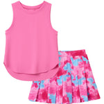 PATPAT Girls 2 Piece Tennis Skirt Set Size 10-11 Pink Tank Tops and Tie Dye Skort Athletic Sets Sleeveless Tops + High Waisted Pleated Skort 2 Piece Outfits Girl Summer Clothes Workout Outfit