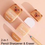 4 Pcs Cute 2-in-1 Pencil Sharpener & Eraser - Cartoon Cpaybara Pencil Sharpener Small Manual Pencil Sharpeners Kawaii Plastic Sharpeners for Girls Women Boys School Office Supplies (Capybara)